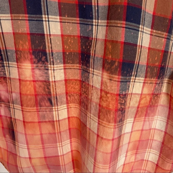 Handmade Ombré Custom Bleached Plaid Button Down Shirt Women Small Upcycled Boho - Picture 6 of 12